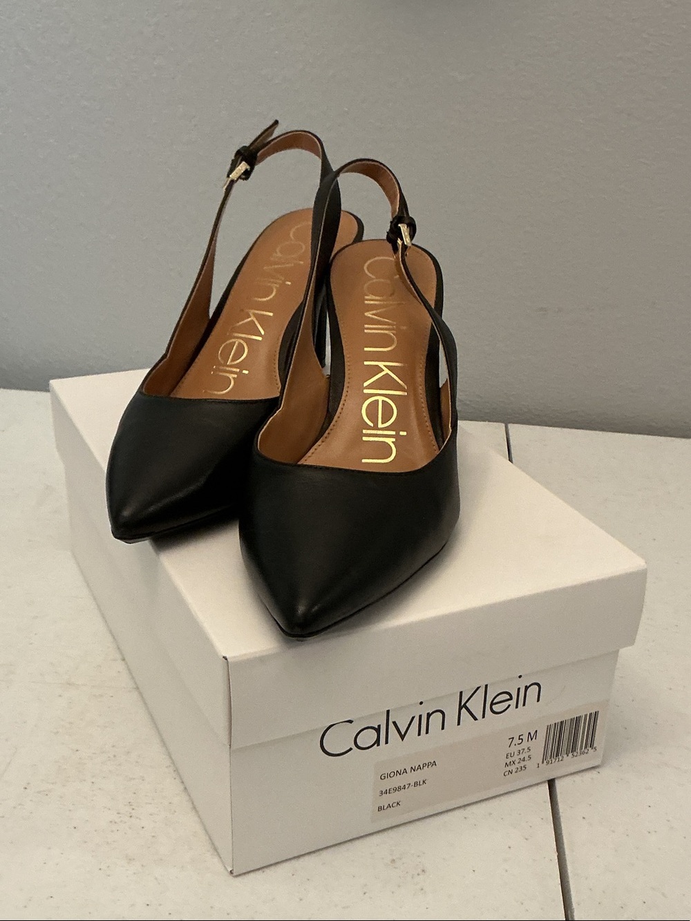 Calvin Klein Black Leather Pointed Slingback Pumps